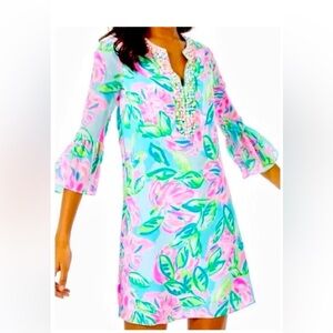 NWT Lilly Pulitzer Elenora Silk Dress, Multi Totally Blossom, Medium